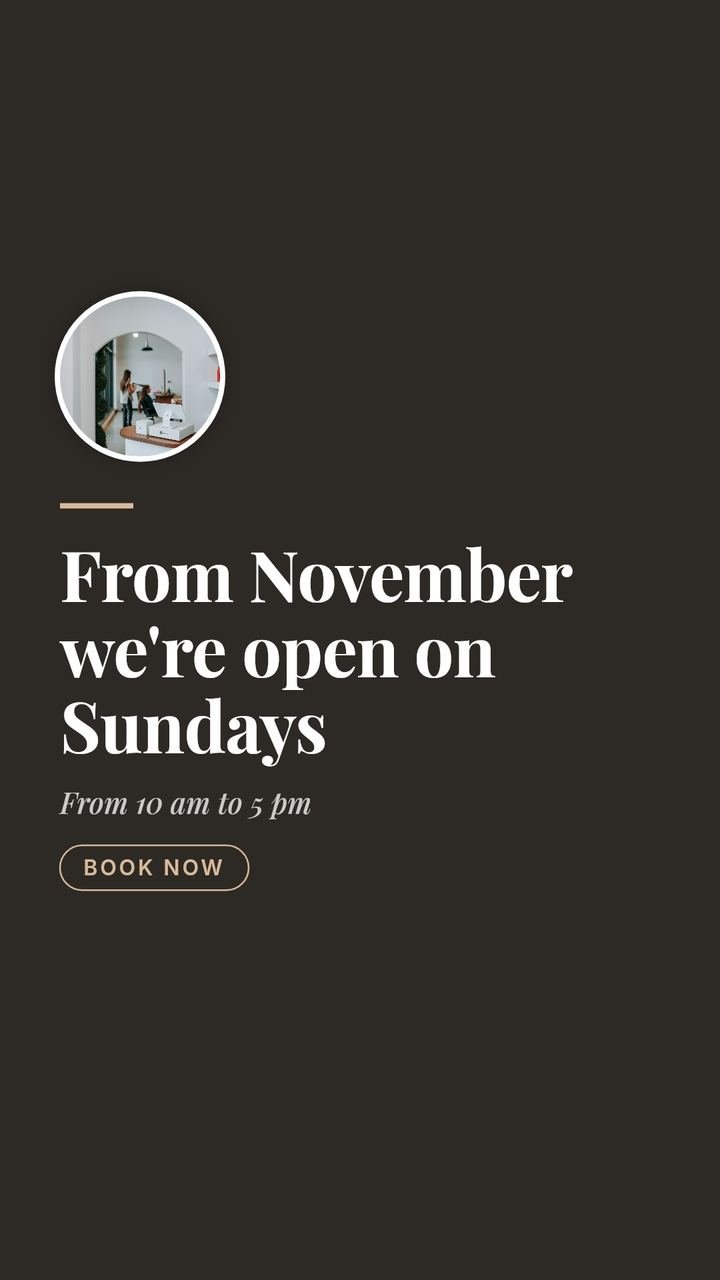 Hair salon post: open on Sundays from November